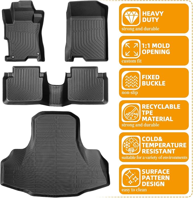 Floor Mats for Honda Accord Sedan 2008-2012(Gas ONLY), NOT for Coupe | Custom Fit Accord Sedan LX LX-S EX EX-L LX-P SE LX Premium Floor Mats, TPE All Weather Protection Waterproof Cargo Liner