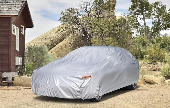 Kayme 6 Layers Sedan Car Cover Custom Fit for Ford Crown Victoria (1992-2012), Waterproof All Weather for Automobiles,Rain Sun UV Protection.Silver