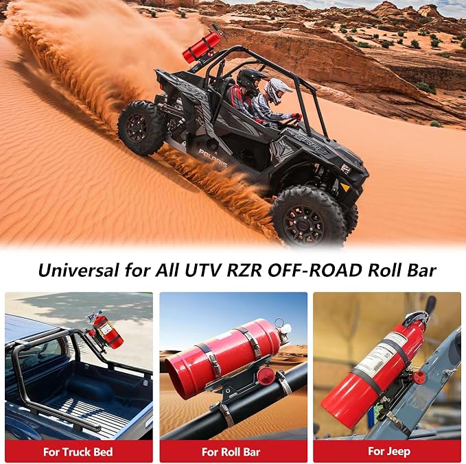 Car Fire Extinguisher Mount Bracket Aluminum Quick Release Roll Bar Fire Extinguisher Holder Mount Universal Compatible with Jeep Truck UTV ATV Semi