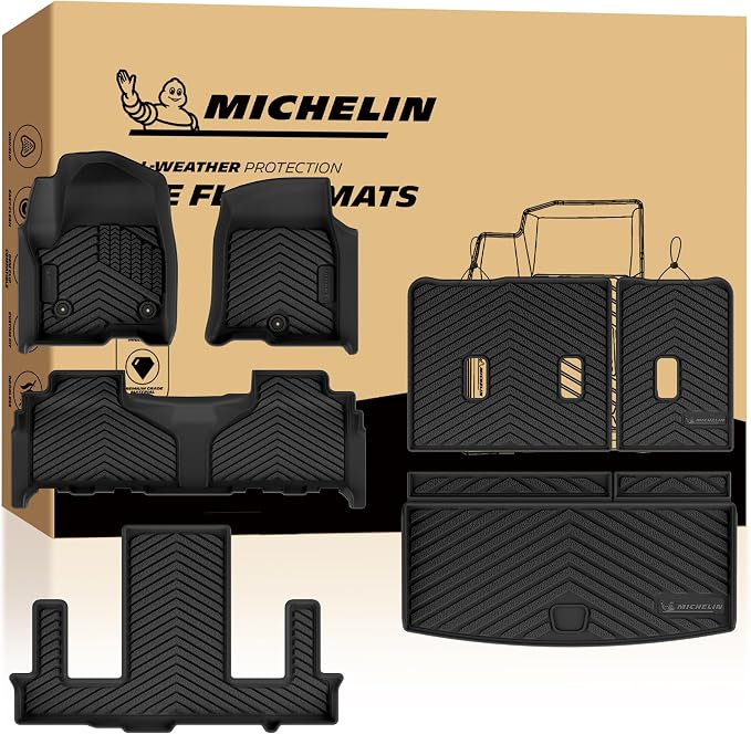 Michelin Vehicle Mats, All-Weather TPE Custom Fit Liner for 2021-2026 Chevy Tahoe/GMC Yukon/Cadillac Escalade 7 Seats, Not Fit Yukon XL/Escalade ESV or 8/9 Seats (7 Piece), Premier