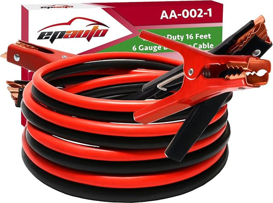 EPAuto 6 Gauge x 16 Ft Heavy Duty Jumper Cables Emergency Boost Kit Car/SUV | With Safety Gloves & Travel Bag (Safe Jump Start for Dead Batteries) For Car & SUV