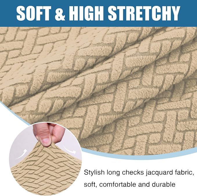 Smiry Waterproof Couch Cushion Covers, Stretch Jacquard Thick Sofa Cushion Covers, Washable Seat Slipcover Elastic Furniture Protector for Pets, Kid (3PC, Light Brown)