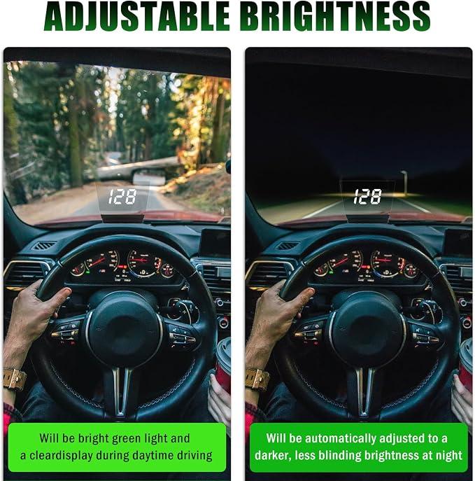 GPS Heads up Display for Cars with HD Large Font,USB Plug & Play Car HUD Head up Display for Speed Displays,Universal Digital Speedometer for Car with Adjustable Brightness (White)
