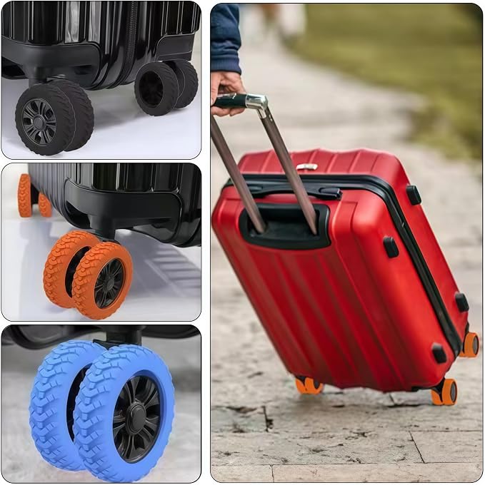 8 Pack Luggage Wheel Protector Covers for Travel Bags, Durable Silicone Suitcase Wheels Covers Fit for 5cm-7.5cm Wheels, Noise-Reducing, Anti-Slip Shock Proof Design