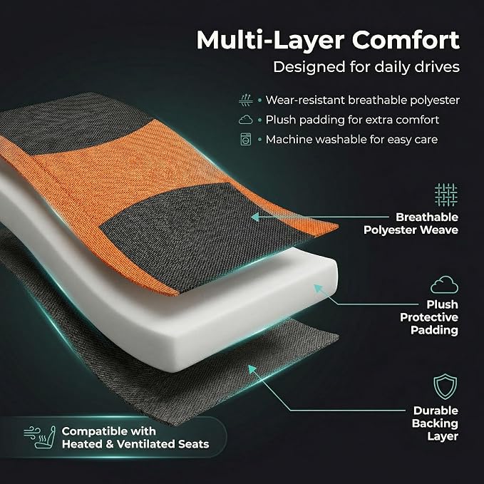 FH Group Universal Car Seat Covers Front Set for SUV Truck Sedan Vans | Waterproof All-Purpose Cloth Seat Cover Set Airbag Compatible Washable Split Bench Protector Interior Upgrade - Orange