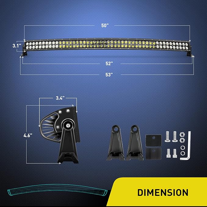 Nilight ZH120 50Inch 50 Inch 288W Curved Spot Flood Combo Bar LED Off Road Driving Light and 1PC 14AWG 12V 5Pin Rocker Switch Wiring Harness Kit-1 Lead, 2 Years Warranty, White