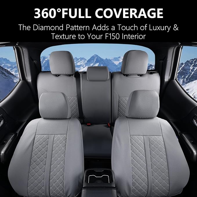 Truckiipa Seat Covers for Tacoma Full Set Leather Truck Seat Covers Waterproof Car Seat Cover Cushion Custom Fit for 2005-2015 Toyota Tacoma Double Crew Cab, Full Set, Gray