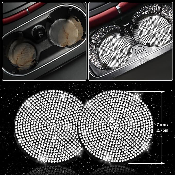 NBTEPEM 8 pcs Bling Car Accessories Set for Women, Steering Wheel Cover, Sparkly Seat Belt Covers, Bling Gear Shift Cover, Universal Fit Most Cars (Silver Diamond)