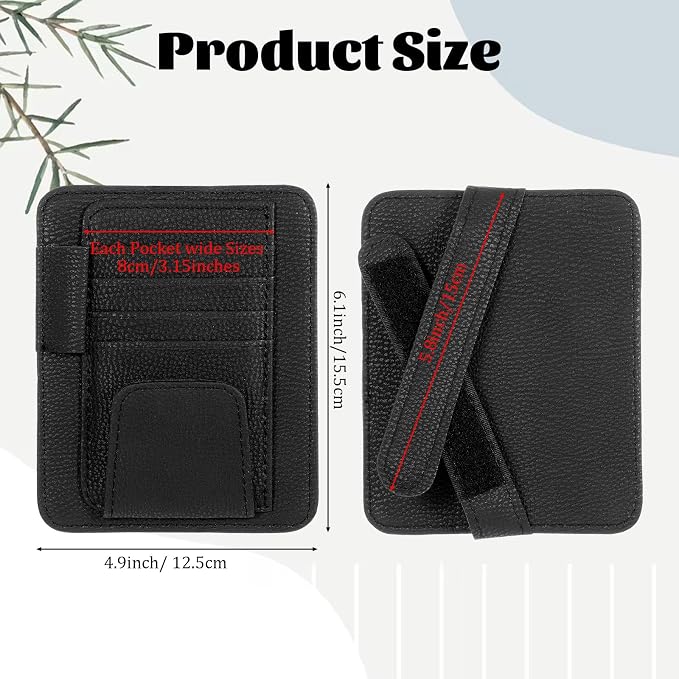 Small Leather Car Sun Visor Organizer and Insurance Card Holder, Auto Car Sun Visor Organizer, Multifunctional Auto Interior Accessories Storage Pocket for Card License Registration Document, Pen, Key