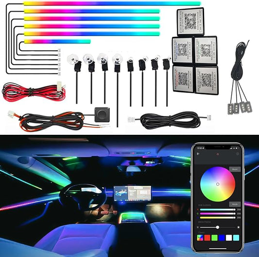 Dreamcolor Acrylic Interior Car LED Strip Light, RGB 18 in 1 Fiber Optic Ambient Lighting Kits, 16 Million Colors Sound Active Function Car Neon Lights with Wireless APP