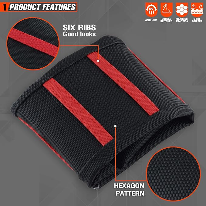 Universial Dirt Bike Seat Cover - Soft Ribbed Rubber Seat Covers for Motorcross Enduro (Red)