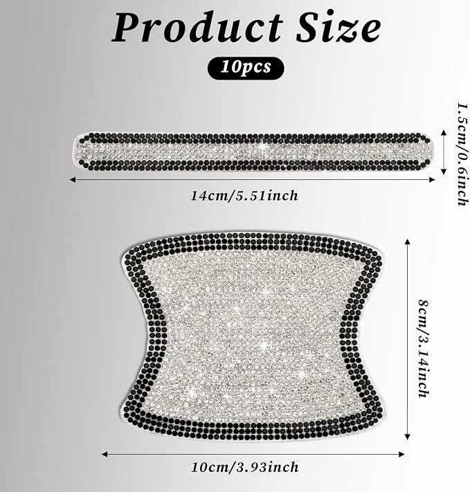 10PCS Car Door Handle Protector Bling Rhinestones Stickers Universal Auto Door Handle Scratch Cover Guard Protective Film Pad with Safety Reflective Strips Bling Car Accessories (Silver and Black)