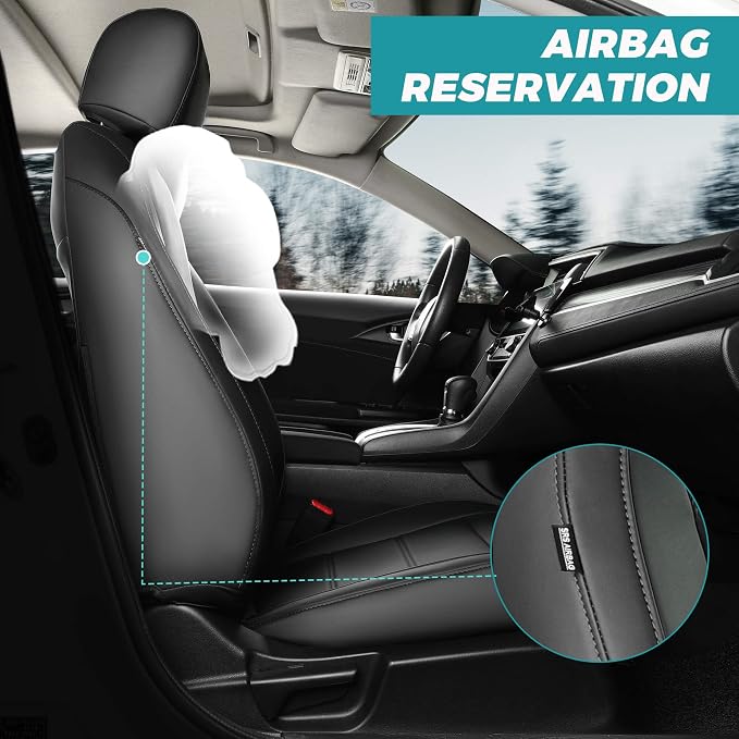 Seat Covers for Honda Civic Sedan 4DR Sedan EX 2022-2024 & Sport, Hybrid Sport 2025-2026, Faux Leather Car Seats Cover Full Set Waterproof, Black (60/40 Split Seatback-with Rear Armrest)