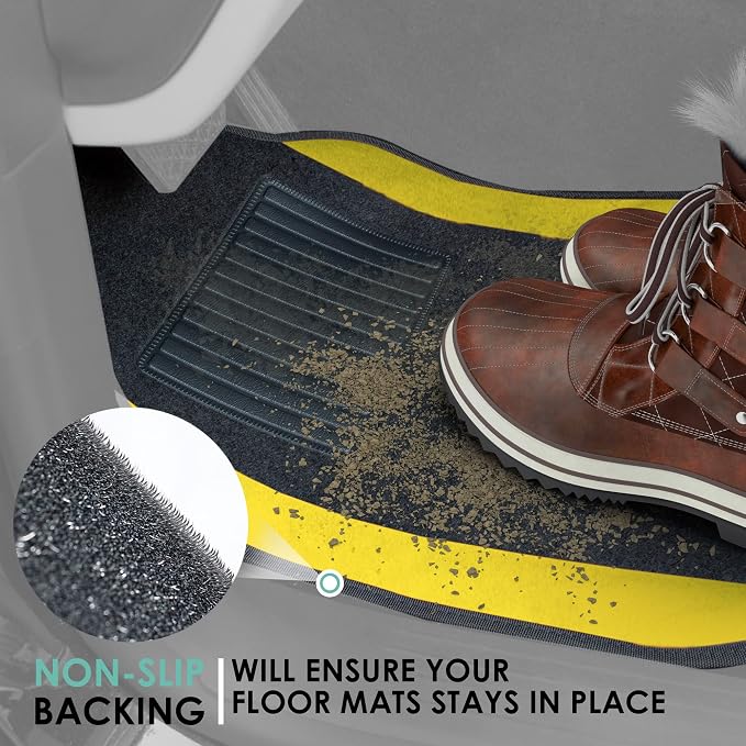 FH Group Universal Fit Premium Carpet Automotive Floor Mats Fits Most Cars, SUVs, and Trucks with Driver Heel Pad, Full Set Yellow