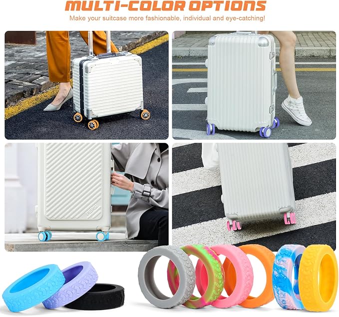 Luggage Wheel Covers, 8 PCS Silicone Wheel Protector Covers for 2-2.6 inches 8-Spinner Wheels, Wear-Resistant, Anti-Noise, Blue+Pink