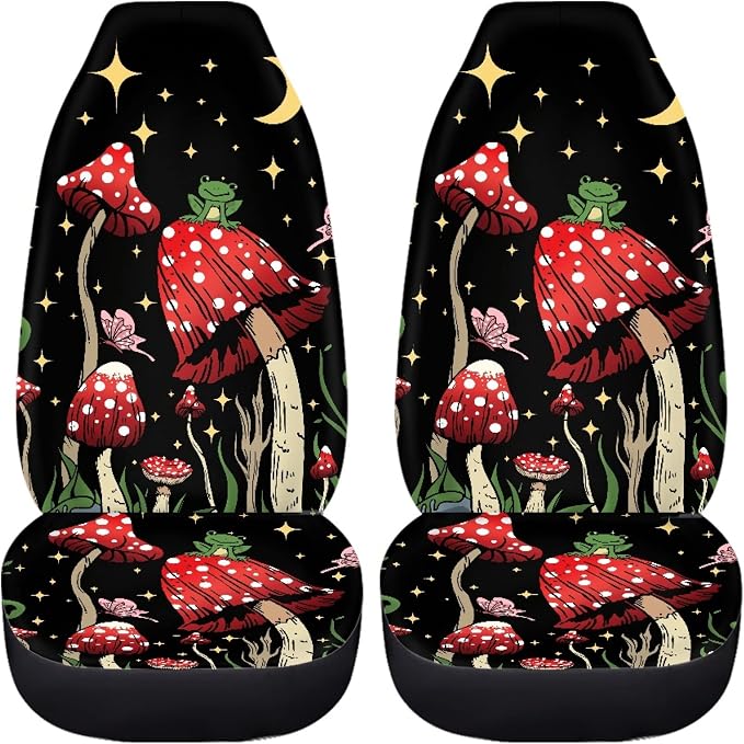 Car Seat Cover, Mushroom with Star Auto Seat Protector Front Seat Cover Set, SUV/Truck/Van/Car Universal Seat Covers, Set of 2