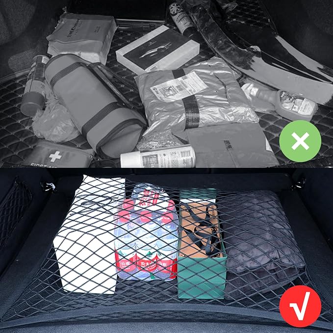 Cargo Net Car with Hooks Adjustable Highly Elastic Storage Organizer Net | Cargo Net for SUV, Pickup Trucks,Mesh Organizer 2.6'x2' Stretches to 5'x4',Road Trip Essentials Black