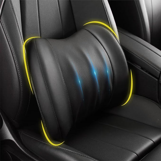 Lofty Aim Lumbar Support Pillow for Car, Car Seat Back Support for Driving | Memory Foam Car Lumbar Support for Driving Seat, Car Back Cushion, Adjustable Straps, Lower Back Pillow, PU Leather, Black