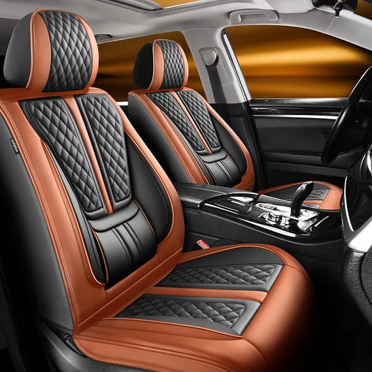 Fit Frontier Car Seat Covers Compatible with Nissan Frontier 2009-2024 2025 2026.Full Coverage Waterproof Leather,All-Weather Seat Cushion Protector-Easy Installation(Full Set 5 Seats,Brown)