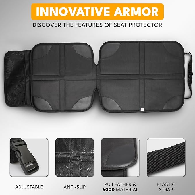 EcoNour Car Seat Protector 2 Pack, 600D Waterproof Fabric with Thick Padding, Non-Slip Backing, Seat Cover Mat for Baby Car Seat & Pets, Guards Against Spills, Stains & Scratches