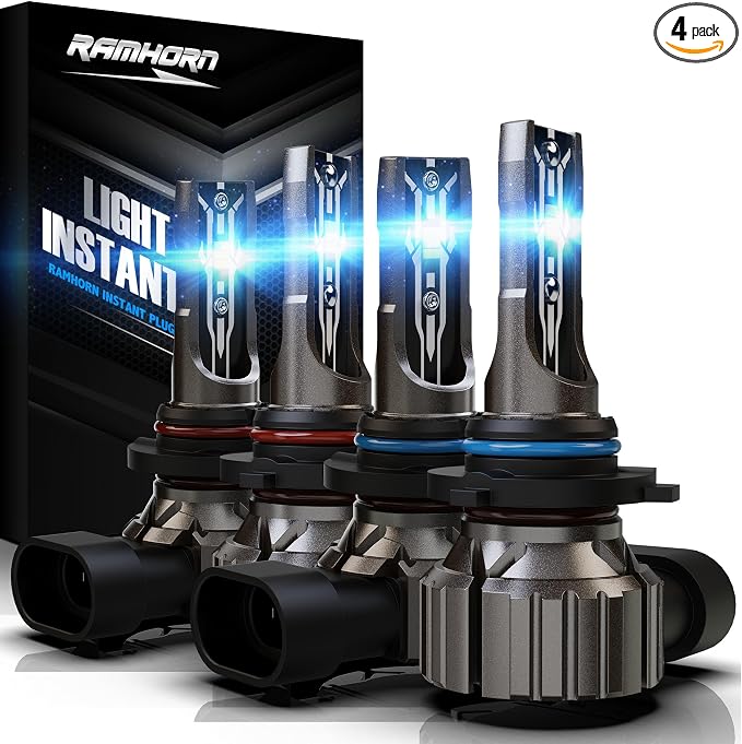 RAMHORN 9005 9006 Light Bulbs Combo, 300% Brightness Upgraded 6500K Xenon White Instant Plug-In Wireless Fog Light, Pack of 4
