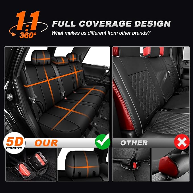 AOMSAZTO Custom Fit Seat Covers for Toyota 4runner 2011-2024 7 Seats | Full Set Faux Leather Car Seats Cover for 2011 2012 2013 2014 2015 2016 2017 2018 2019 2020 2021 2022 2023 2024 4Runner Black