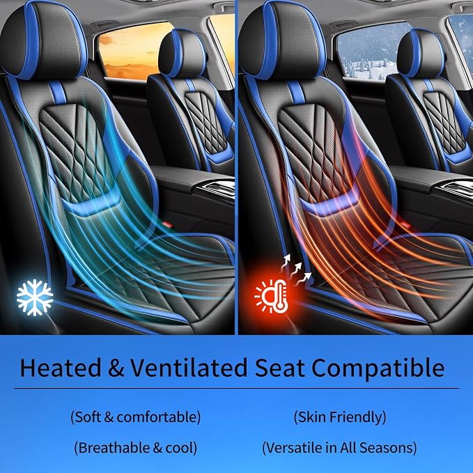Fit Murano Car Seat Covers Compatible with Nissan Murano 2007-2024 2025 2026-Premium Leather,Waterproof,Breathable,Airbag Compatible &All-Weather Seat Cushion Protecto(Full Set,Blue)