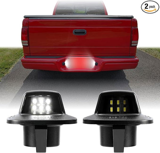 USR 97-11 1D7 Pickup Truck License Plate Light – Plate Lamps (Left + Right) Pair - Compatible with 1997-2010 Dodge Dakota Pick Up Trucks / 2011 Ram Dakota All Models (LED WHITE 6000K UPGRADE)
