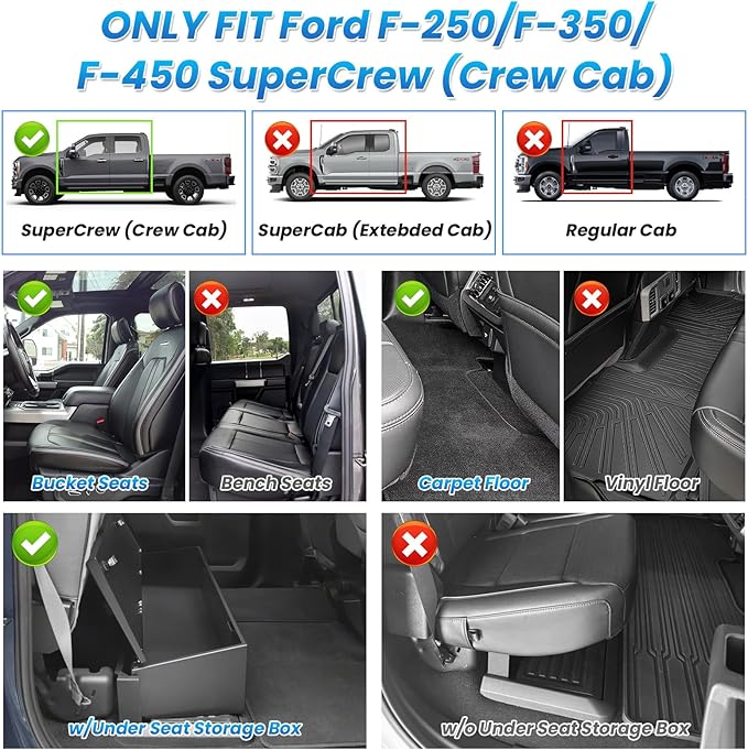 Cartist Floor Mats for 2017-2024 2025 2026 Ford F-250/F-350/F450 Super Duty Crew Cab w/Under Seat Storage, All Weather Floor Liners for F-250 Accessories, Heavy Duty Car Mats, Car Accessories