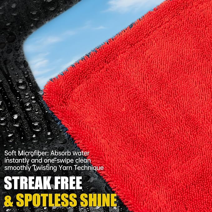 ThinkLearn Car Drying Towel 59"x24" 1300 GSM Ultra Absorbent Microfiber 3PC | Twisted-Loop, Extra Large, Lint Free Surface, Scratch & Streak-Free, Soft On Paint, Machine Washable, for Cars Trucks SUVs
