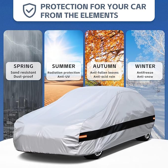 10 Layers Car Cover Custom Fit for Nissan 350Z 370Z Z (2002-2026), Waterproof All Weather for Automobiles, Outdoor Full Cover Sun Dust Rain Protection with Cotton. Silver