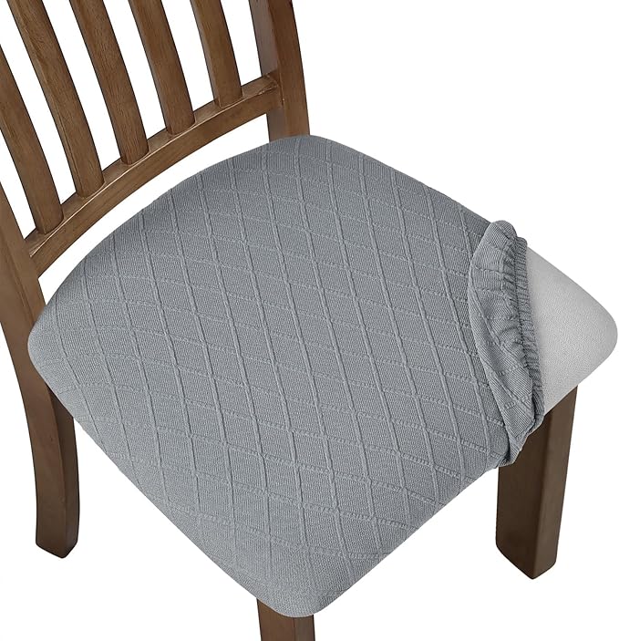 Fuloon Stretch Chair Seat Covers 6 PCS, Removable Washable Dining Chair Covers Anti-Dust Dining Room Seat Cushion Slipcovers (6, Light Grey)