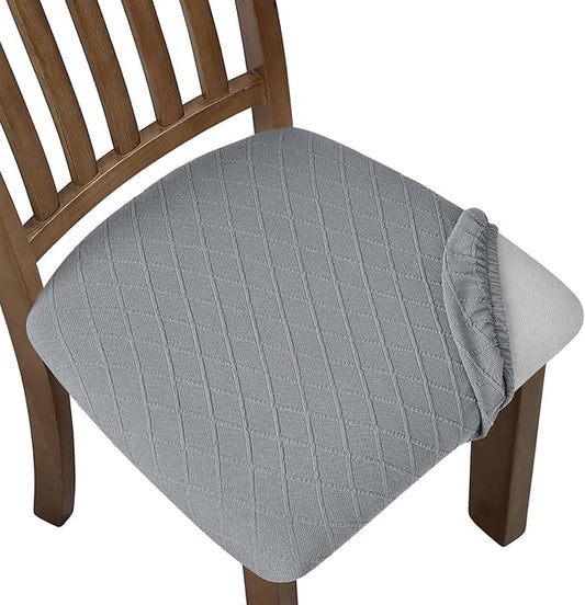 Fuloon Stretch Chair Seat Covers 6 PCS, Removable Washable Dining Chair Covers Anti-Dust Dining Room Seat Cushion Slipcovers (6, Light Grey)