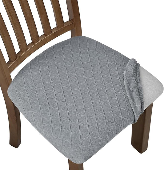 Fuloon Stretch Chair Seat Covers 4 PCS, Removable Washable Dining Chair Covers Anti-Dust Dining Room Seat Cushion Slipcovers (4, Light Grey)