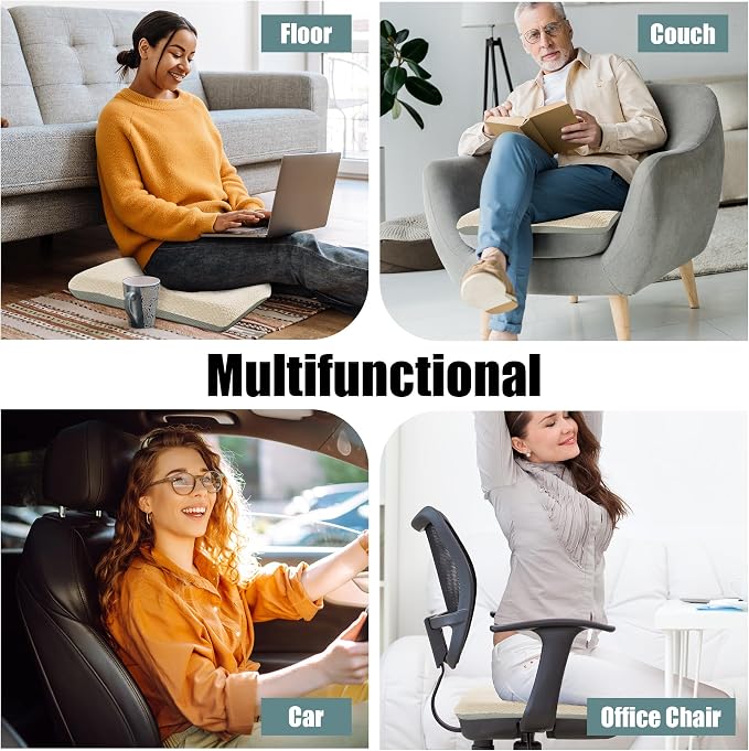 HOMBYS Tufted Furry Recliner Seat Cushion for Elderly Foam Curved Edge Large Square Seat Cushion for Recliner Chair, Floor Pillow, Office Chair, Car, No Pressure on Thighs(Beige)