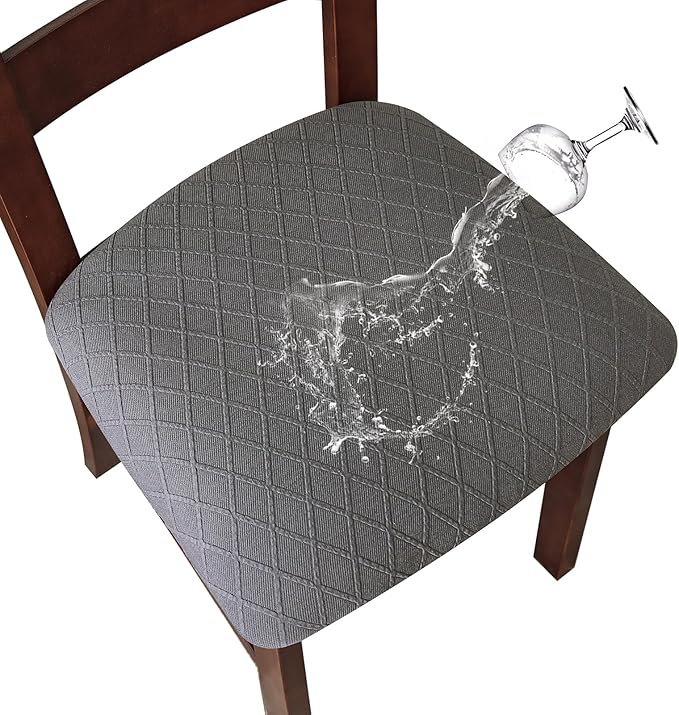 Genina Waterproof Seat Covers for Dining Room Chairs Covers Dining Chair Cover Kitchen Chair Covers (Dark Gray, 2 Pcs)