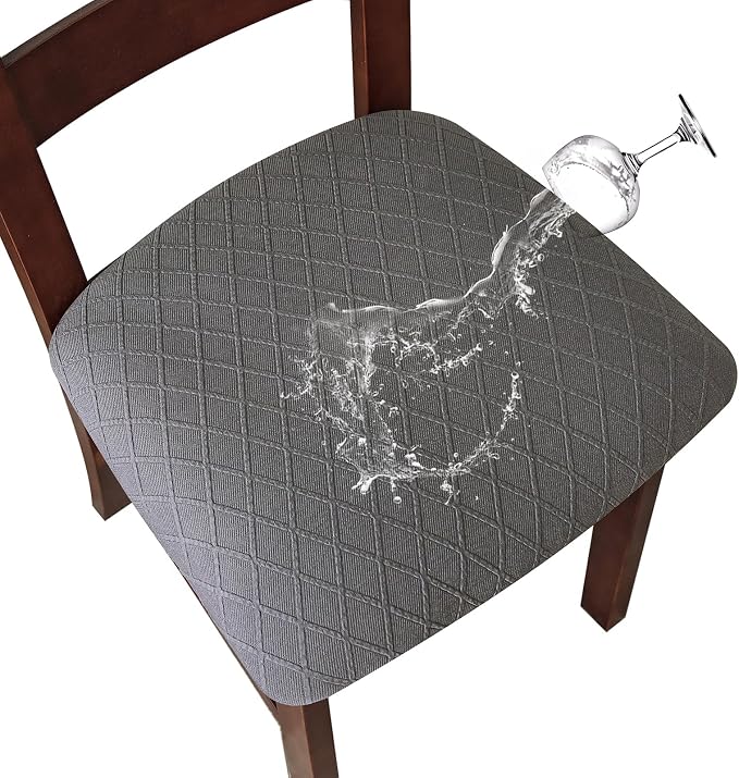 Genina Waterproof Seat Covers for Dining Room Chairs Covers Dining Chair Cover Kitchen Chair Covers (Dark Gray, 4 Pcs)
