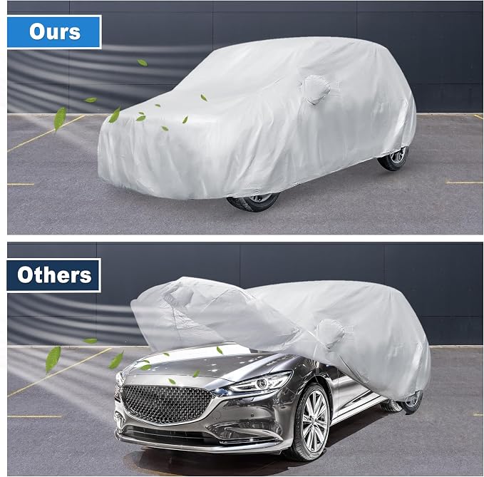 ACROPIX 180T Gray Car Cover Waterproof All Weather Full Exterior Cover Rain Hail Sun Protector Car Cover Fit for SUV Length 185-189 Inch - Pack of 1