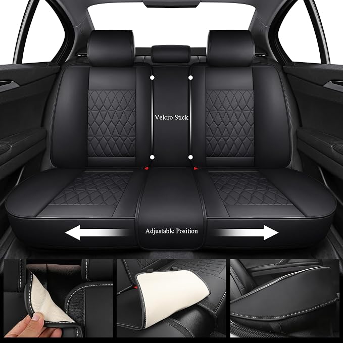 Aierxuan Waterproof Leather Car Seat Covers Full Coverage, Black | Universal Fit Honda Civic Toyota Camry Ford Fusion Kia Soul Nissan Mazda Acura TXL RDX Hyundai Nissan Altima