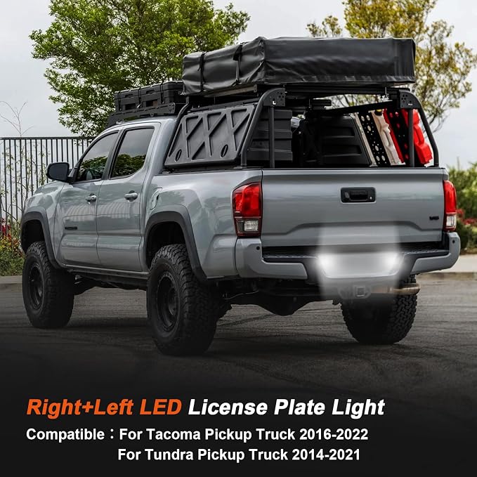 LED License Plate Light Compatible with Tacoma 2016-2022 Pickup Truck, for Tundra 2014-2021, 6500K White Tag Light Assembly Replacement, Tag Lamp Clear Lens, 2PCS