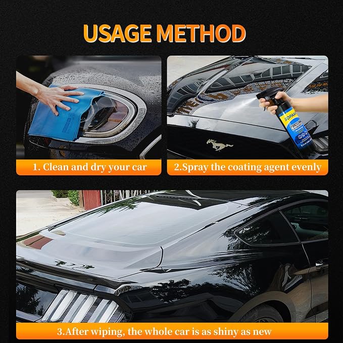 SOPAMI Car Coating Spray Ceramic Spray Coating 17.6 oz with Towel (2 Pack) | Waterless Wash and Glass Oil Film Cleaning,Long-lasting Hydrophobic, High Gloss Shine, for Window Glass,Wheels,Trim