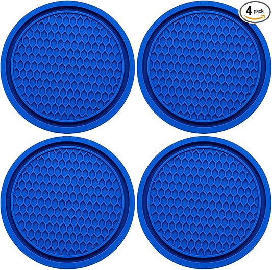 4PCS Car Cup Holder Coaster, Universal Auto Non-Slip Cup Holder Coaster, 2.75In Universal Non-Slip Recessed Car Interior Accessories (Blue)