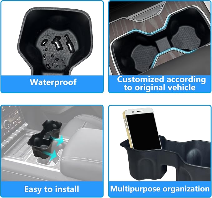 Center Console Cup Holder Inserts for 2024-2026 Chevrolet Silverado EV RST & LT/GMC Sierra EV Denali Accessories Noise-Free TPE Middle Console Drink Holder Organizer Non-Slip Cup Holder Protector