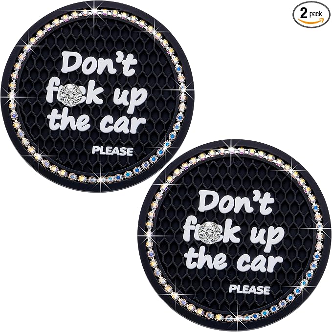 2PCS Bling Crystal Rhinestone Cup Holder Coaster – 2.75 Inch Anti-Slip Auto Insert Cup Coaster – Sparkling Interior Decor Accessories for Cars & Vehicles (Black & Colorful)