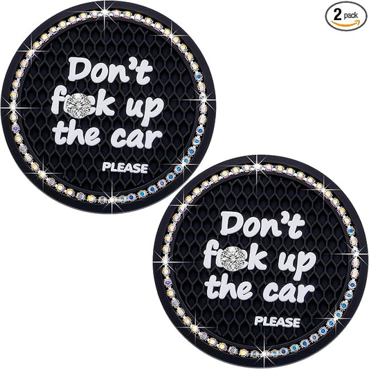 2PCS Bling Crystal Rhinestone Cup Holder Coaster – 2.75 Inch Anti-Slip Auto Insert Cup Coaster – Sparkling Interior Decor Accessories for Cars & Vehicles (Black & Colorful)