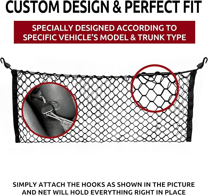 Envelope Style Trunk Mesh Cargo Net Compatible with Honda HRV HR-V LX EX Touring Sport 2013-2022 - Car Accessories - Premium Trunk Organizers and Storage - Cargo Net for SUV - Carrier Organizer
