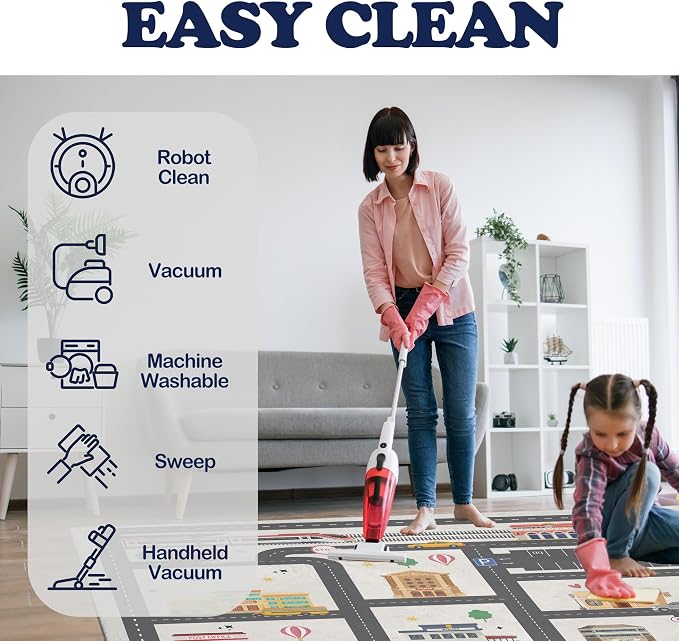 Nayoroom Kids Car Road Playroom Rug, Faux Wool City Map, Non-Slip, 4 x 6 ft | Interactive city road map; Car-friendly routes; Soft faux wool surface; Non-slip backing; Easy-care room accent
