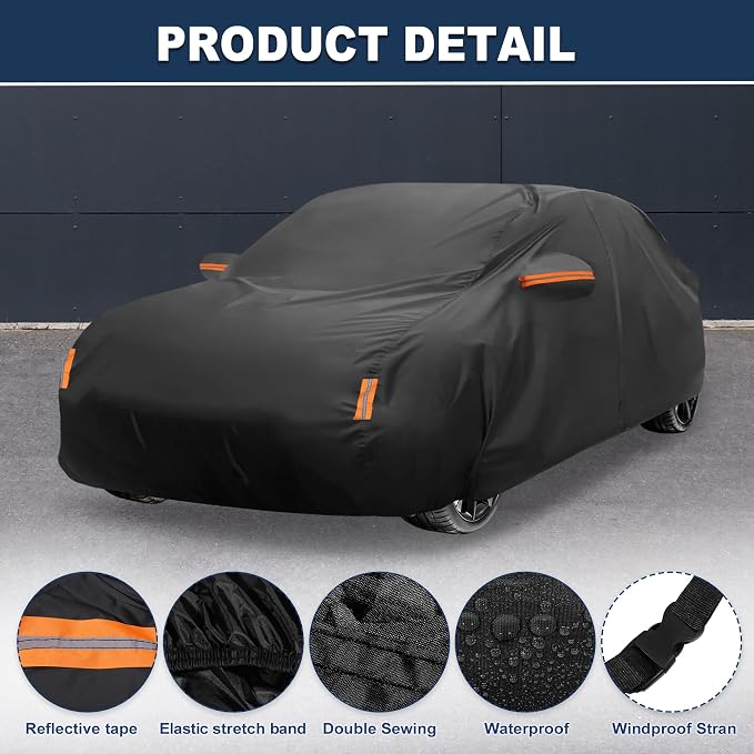 ACROPIX Car Cover Waterproof All Weather Full Exterior Cover Rain Hail Sun Protector Car Cover Black Fit for Tesla Model 3 2017-2024 with Door Zipper - Pack of 1