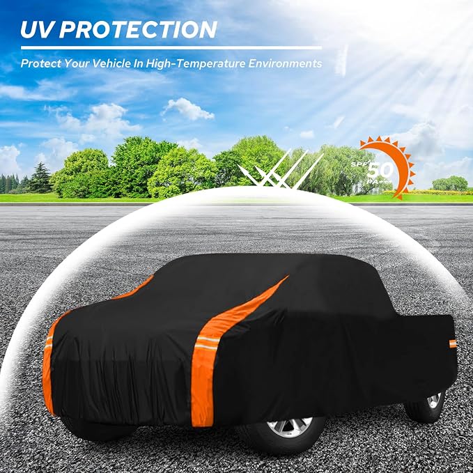 10-Layer Truck Cover Waterproof All Weather, Soft Cotton Lining, Compatible with Ford F150 Chevy Silverado Dodge Ram 1500, Universal Fit for Pickup 242"-250" L, Size XXL (See Size Chart)