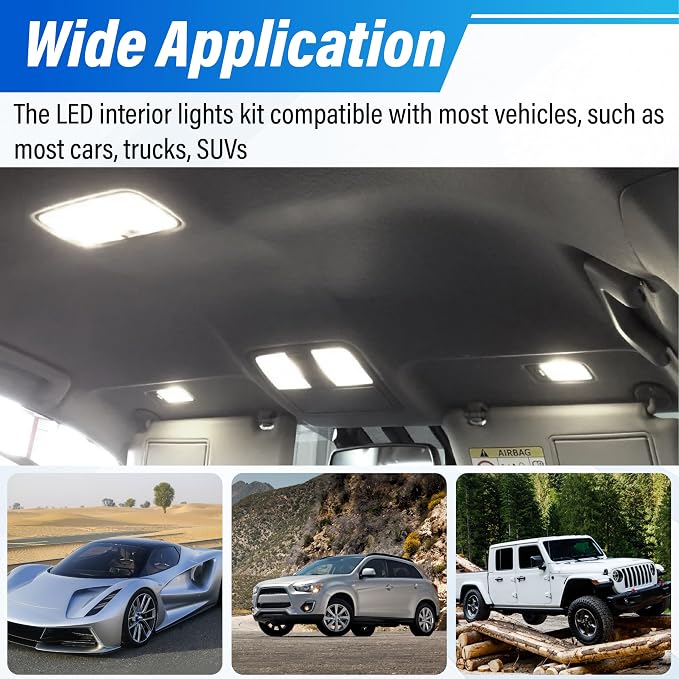 ecocstm 24 PCS LED Interior Car Lights, T10 31mm 41mm LED Interior Lights Replacement Kit, 13V Interior Led Lights for Cars Dome, Map, Door, Trunk, Indicator Light (Ice Blue)